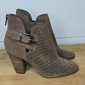 Vince Camuto Womens VP-Fanchon Ankle Dress Brown Zip Back Suede Cut-Out Sz 9